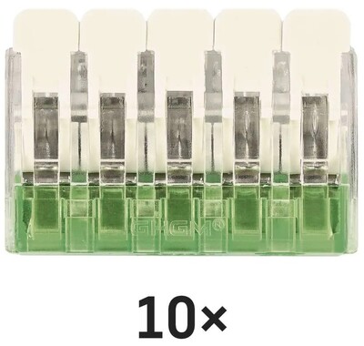 Spojka páčková, svorka bezskrutková, 5-pólová, 0.2-4.0mm², priehľadná, 10 ks/bal