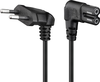 Kábel sieťový 230V, 2pin vidlica (CEE7/16) lomená - C7 (2pin) zahnutý, 3m, 0.75mm², 2.5A, čierny