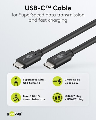 Kábel USB 3.2 Gen 1, Typ C CM/CM 1m, 5Gbps, PD 60w 20V3A, čierny