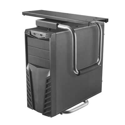Držiak PC pod dosku stola, max 30kg pre PC široké 123-253mm, výška 357-557mm, otočný, čierny/sivý