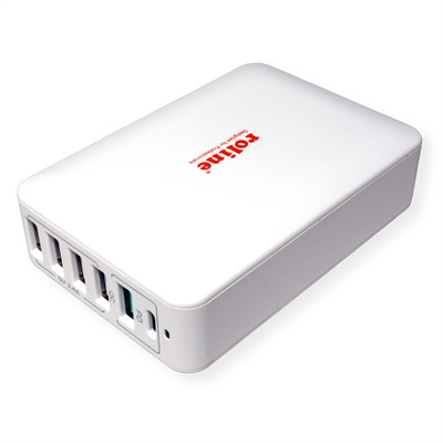 Nabíjačka USB 230V 6port, 5xUSB A, 1xUSB Typ C, 60W, Power Delivery, QC 3.0, kábel (C7) 1.2m, biela