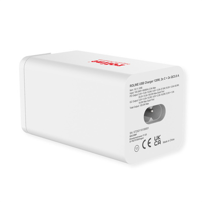 Nabíjačka USB 230V 4port, 2xUSB A, 2xUSB Typ C, 120W, Power Delivery, QC 3.0, kábel (C7) 1.2m, biela