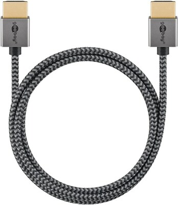 Kábel HDMI M/M 0.5m, Ultra High Speed+Eth, 8K@60Hz, HDMI 2.1, 48G, G pozl. kon., čierny/sivý, Slim