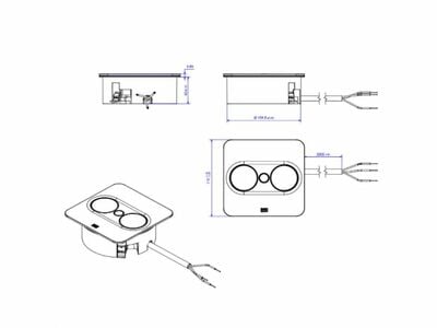 TWIST2 SQUARE 1xUTE 230V, nabíjačka (USB A + USB C), 2m kábel 1.5mm², vidlica CEE7/7, čierna