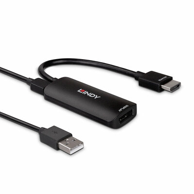 Konvertor HDMI na DisplayPort M/F podpora 4K UHD, 21.6Gbps, napájanie cez micro USB, 15.7cm, čierny