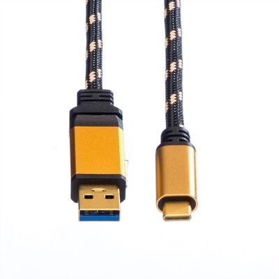 Kábel USB 3.2 Gen 1, AM/CM Typ C 1m, 5Gbps, čierny/zlatý, Gold, pozl. konektor