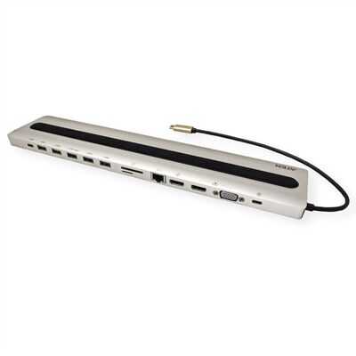 Dokovacia Stanica USB Typ C, 2xHDMI/VGA, 5xUSB-A, LAN, čítačka, audio, PD 100W, 4K@30Hz, 0.3m