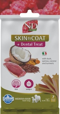 Pamlsok pre psov Farmina Quinoa, Skin & Coat, kačica, dospelý pes, stredné a veľké plemená, 100g