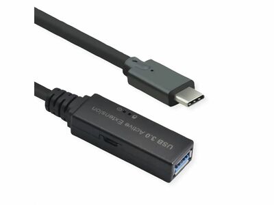 Kábel USB 3.2 Gen 1, Typ C CM/AF 10m, 5Gbps, čierny, predlžovací, aktívny