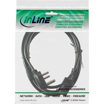 Kábel sieťový 230V, vidlica (Typ D) Juž. Afrika/India lomená - C13, 1.8m, 0.75mm², 5A, čierny