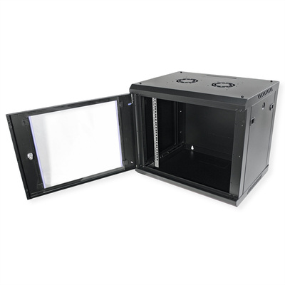 19" Rack na stenu 9U, čierny, 512x600x450mm (HxWxD), odnímateľné bočnice