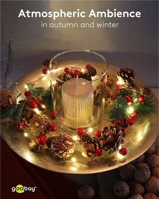 Led svetelná reťaz s 20x "Pine & Red Berries" napájanými z 2xAA batériami IP20, 2.2m, červená/biela