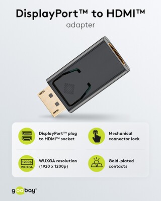 Adaptér DisplayPort/HDMI M/F, 1080p@30Hz (DP 1.2, HDMI 1.4), priamy, čierny