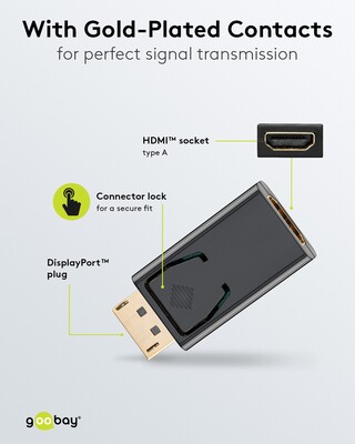 Adaptér DisplayPort/HDMI M/F, 1080p@30Hz (DP 1.2, HDMI 1.4), priamy, čierny