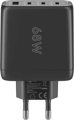 Nabíjačka USB 230V 4port, 1xUSB A, 3xUSB Typ C, 68W, Power Delivery, GaN, čierna