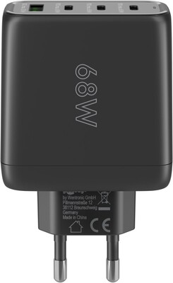 Nabíjačka USB 230V 4port, 1xUSB A, 3xUSB Typ C, 68W, Power Delivery, GaN, čierna