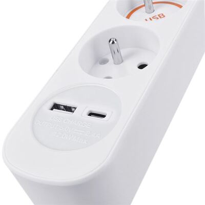 Predlžovačka 2m s 3 zásuvkami, s vypínačom, 1.00mm², USB nabíjačka A+C 12W, biela