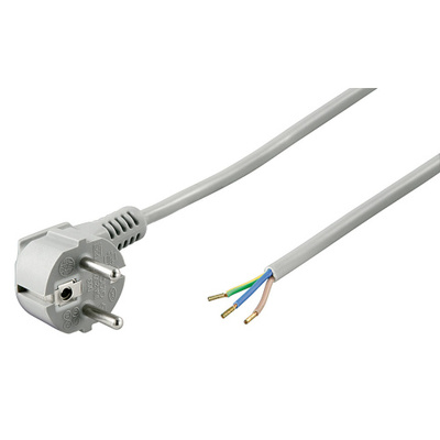 Kábel sieťový 230V, vidlica (CEE7/7) lomená - dutinky, 2m, 0.75mm², 16A, surový, sivý