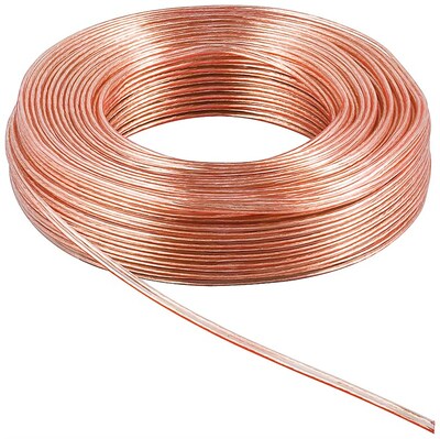 Reproduktorový kábel audio 2x1.5mm², 50m, meď, OFC (99,9% oxygen-free copper), transparentný