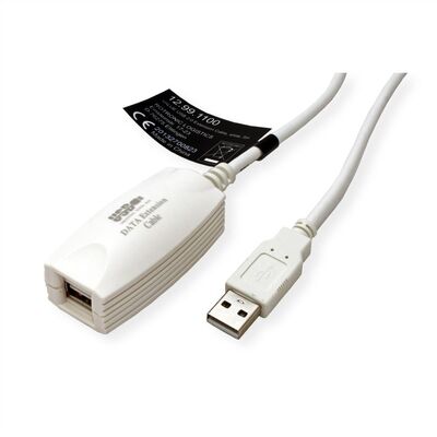 Kábel USB 2.0 A-A M/F 5m, High Speed, predlžovací, biely, aktívny