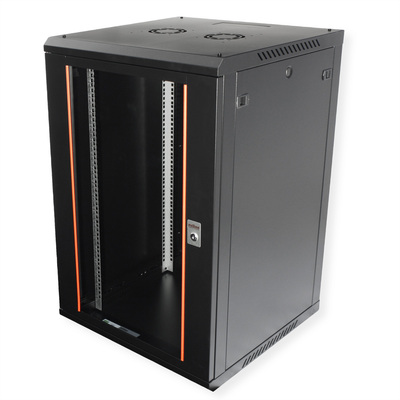 19" Rack na stenu 18U, čierny, 912x600x600mm (HxWxD), odnímateľné bočnice