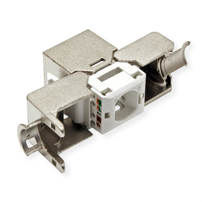 Konektor Keystone cat.6a, tienený, strieborný, beznástrojový (toolless), Super SLIM