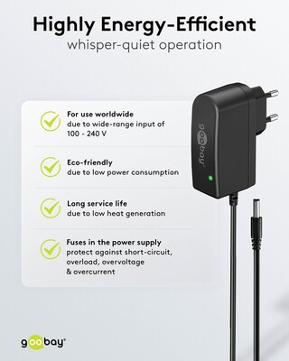 Adaptér NTS 1000mA, Univerzálny 12V, 12W, 1.8m kábel, Konektor DC 5.5x2.1, čierny