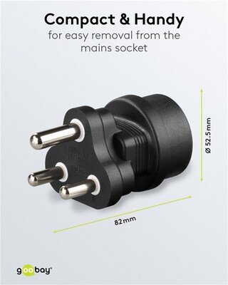 Adaptér cestovný Európa SCHUKO (CEE7/3) -> Južná Afrika, India (BS-546), max. 16A, čierny 