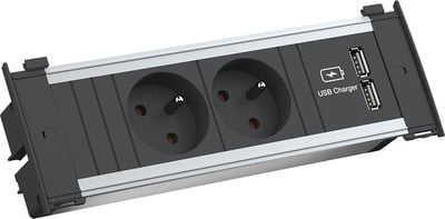 KAPSA 2xUTE 230V, nabíjačka (2xUSB A), 2m kábel 1.5mm², vidlica CEE7/7, hliník, čierna, veľkosť S