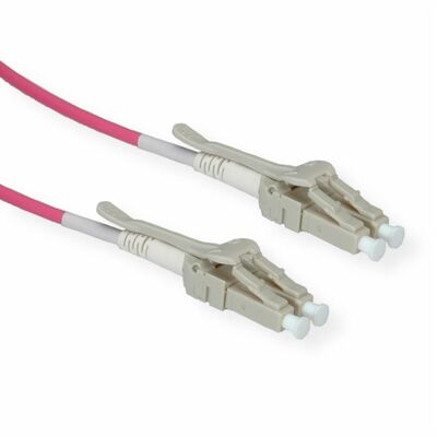 Fiber kábel LC-LC, 15m Duplex OM4(50/125µm), LSOH, low-loss uniboot konektor, 2.8mm, fialový