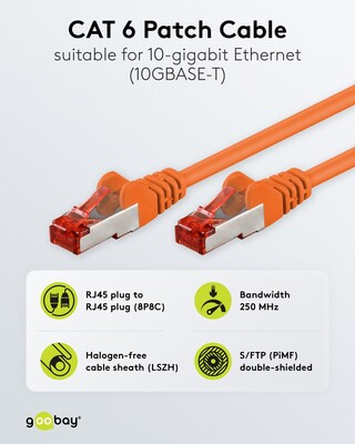 S/FTP (PiMF) Patchkábel LSOH 0.15m cat.6, oranžový, Cu
