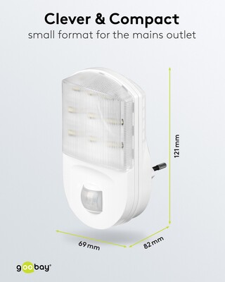 Svetlo LED so senzorom, do zásuvky 1.1W/67lm (IP20), detekcia: 120°, 9m dosah, studená biela