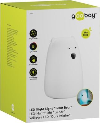 Nočná LED lampa "Ľadový medveď", rôzne režimy svietenia, RGB farby, nabíjacia (USB C)