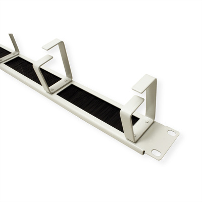 19" Panel vyväzovací, organizér, lišta 4x oko (Typ G) 75mm, 1U, so štetiami, oceľ/plast, sivý