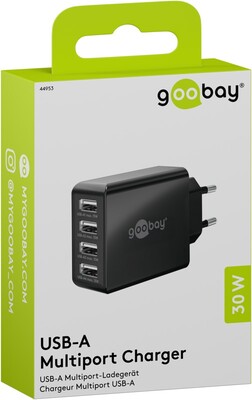 Nabíjačka USB 230V 4port, 4xUSB A, 3A, 30W, čierna