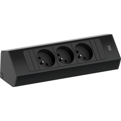 CASIA2 3xUTE 230V, 2m kábel 1.5mm², vidlica CEE7/7, Hliník, čierna