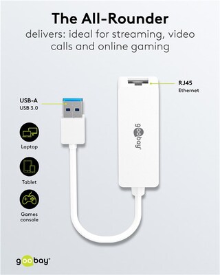 Adaptér USB 3.2 Gen 1 na RJ45 (Gigabit Ethernet), 10cm, biely