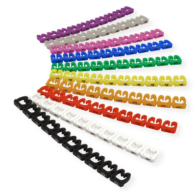 Káblový organizér-rozlišovač/popisovač čísla 0–9 pre priemer od 4mm do 5.5mm, 10 farieb, 100ks/bal