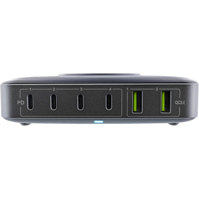 Nabíjačka USB 230V 6port, 2xUSB A, 4x USB Typ C, 100W, PD, QC 2.0, kábel (C7) 1.8m, GaN, čierna