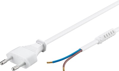 Kábel sieťový 230V, 2pin vidlica (CEE7/16) priama - dutinky, 1.5m, 0.75mm², 2.5A, surový 2, biely