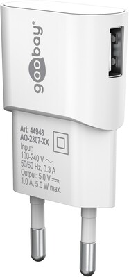 Nabíjačka USB 230V 1port, 1xUSB A, 1A, 5W, biela