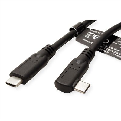 Kábel USB 3.2 Gen 2x2, Typ C CM/CM 1m, 20Gbps, PD 100w 20V5A, čierny, zahnutý 90°