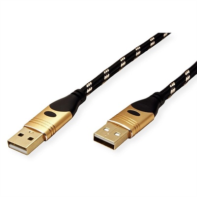 Kábel USB 2.0 A-A M/M 1.8m, High Speed, čierny/zlatý, Gold, pozl. konektor