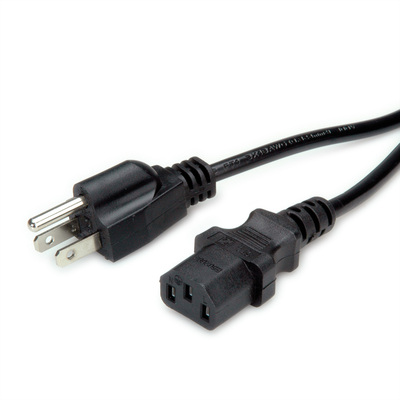Kábel sieťový 230V, vidlica (NEMA 5-15P) US priama - C13, 1.8m, 0.83mm², 10A, čierny