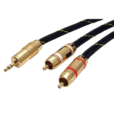 Kábel 3.5mm stereo/2xCinch M/M, 10m, čierny/zlatý, pozl. konektor, Gold