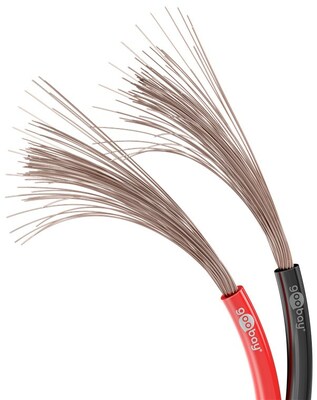 Reproduktorový kábel audio 2x0.75mm², 100m, meď, OFC (99,9% oxygen-free copper), červeno/čierny