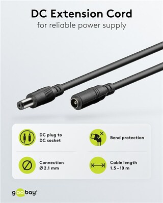 Kábel predlžovací DC 5.5mm / 2.1mm, AWG20, 1.5m, čierny