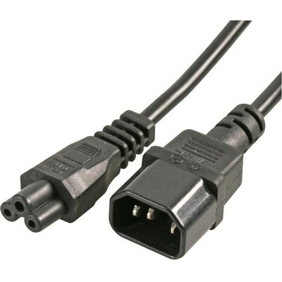 Kábel sieťový 230V predlžovací pre notebook, C14 - C5, 0.5m, 0.75mm², 2.5A, čierny