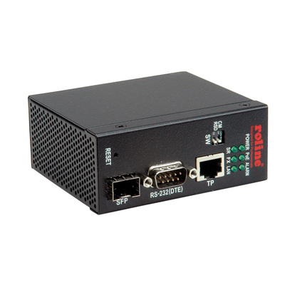 Konvertor RJ45/SFP - RS232, 100Mbit, POE, konfigurovatelný cez web/Konzolu, čierny