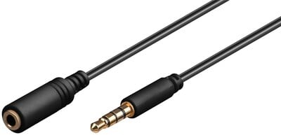 Kábel 3,5mm 4pin audio M/F 0.5m čierny, pozl. konektor